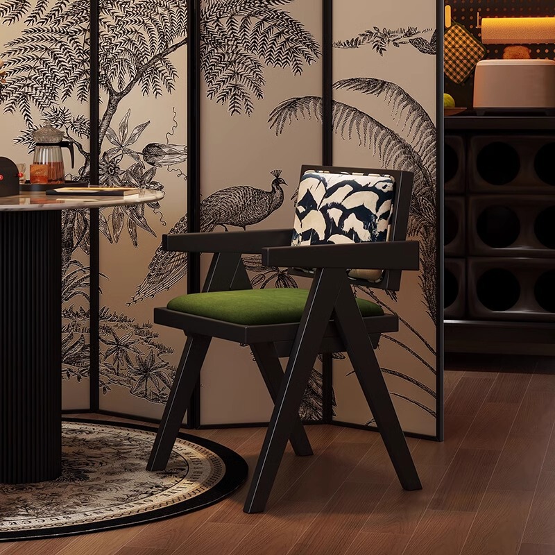 Vintage Solid Wood Dining Chair Home Style Chandigarh Chair Middle Ancient Armchair Designer Casual Backrest Chair