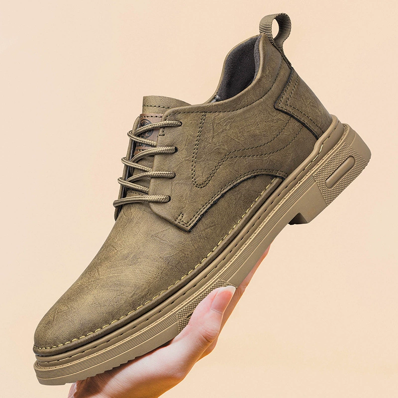 Популярная модная мужская обувь из натуральной кожи, повседневная кожаная обувь для улицы, дышащая мягкая кожа средней высоты, мужская рабочая обувь на мягкой подошве на шнуровке