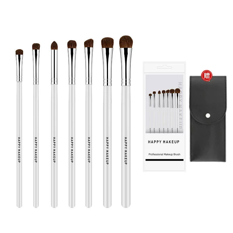 Набор кистей для макияжа (HappyMakeup) 7 кистей из лысого волоса, деревянная ручка, алюминиевая фурнитура