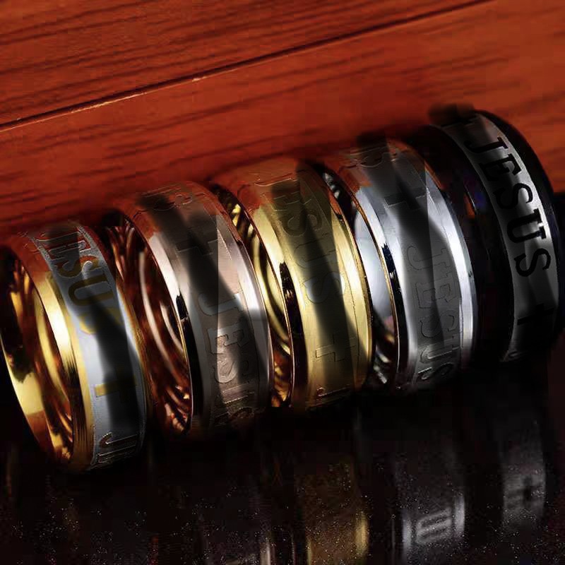 Cross-Border Simple Men's Electroplated Stainless Steel Ring with English Letters That Won'T Fade, Laser-Engraved Jewelry Ring Wholesale