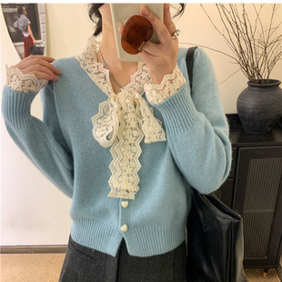 100kg Plus Size Women's Lace Bow Sweet Knitted Cardigan 2025 Autumn and Winter Bottoming Sweater Top Tops
