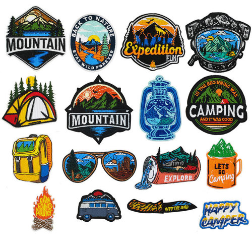 Camping series embroidered cloth stickers, cartoon outdoor landscape backpacks, embroidered labels, clothing shoes, hats, bags, decorative badge stickers