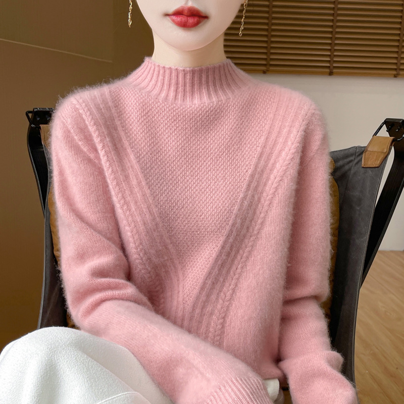针织衫女士2025秋冬季新款套头半高领毛衣扭花时尚秋冬针织打底衫|undefined
