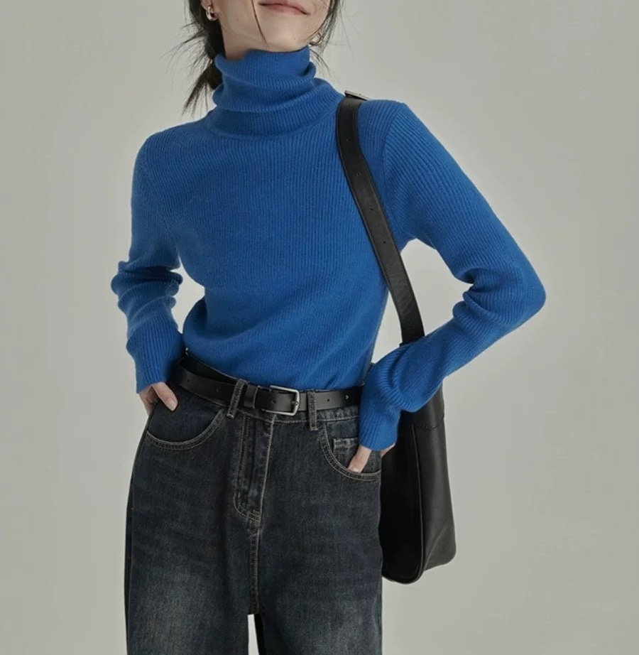 香港風デザインのハイネックインナーソフトニットセーター レディース 2025冬新作 小柄な方向けニットトップス