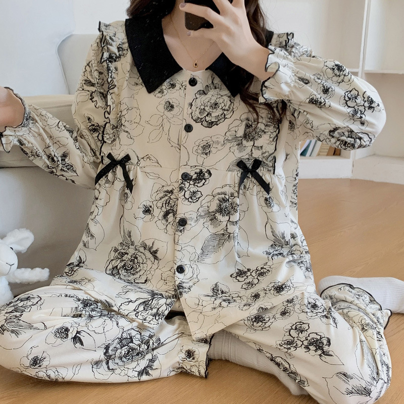 New spring and autumn cotton confinement clothing pregnant women plus size nursing pajamas pregnant women out zipper nursing home suit