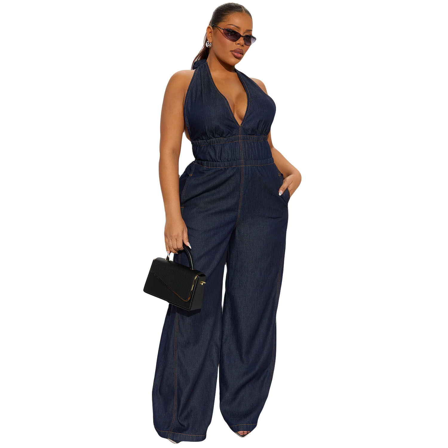 Slim Waist Washed Denim Jumpsuit Sleeveless Overall For Women American Style Straight Loose Fit_ecoleips.com