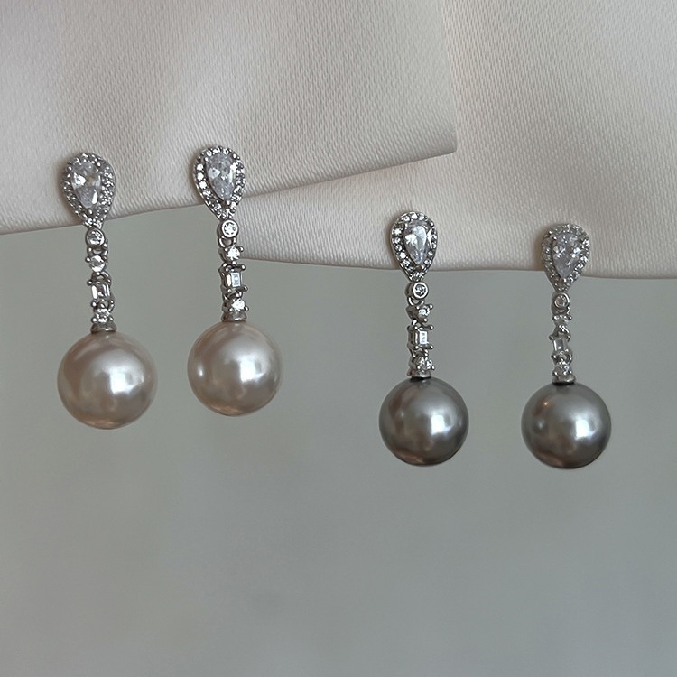 時尚個性ins水滴鋯石奧地利施家珍珠耳環高級感小眾設計耳飾