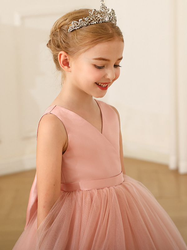 Vestido de Fiesta Infantil Transfronterizo, Sin Mangas, de Satén y Malla, Falda Tutú para Niñas, Vestido Largo para Niñas Pequeñas y Medianas