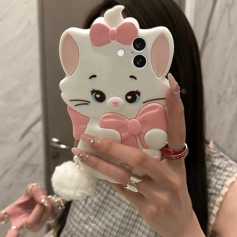 Cross-Border Pink Bow Mary Cat Phone Case Suitable for iPhone 14, 16, 15, 17 Pro Max, Anti-Drop Silicone Phone Case Wholesale