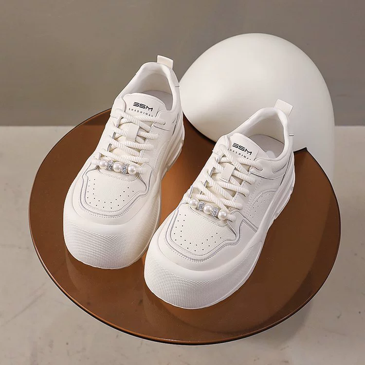 White shoes platform, demi-season footwear, universal sneakers for leisure