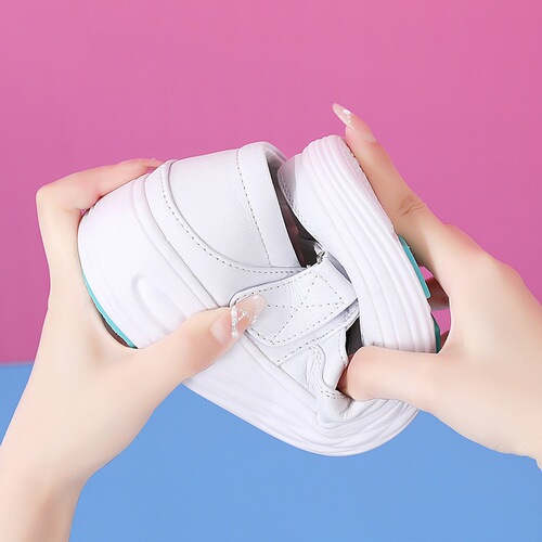 Spring and summer nurse shoes women's soft sole hollow breathable magic buckle straps genuine leather hospital work white shoes wholesale