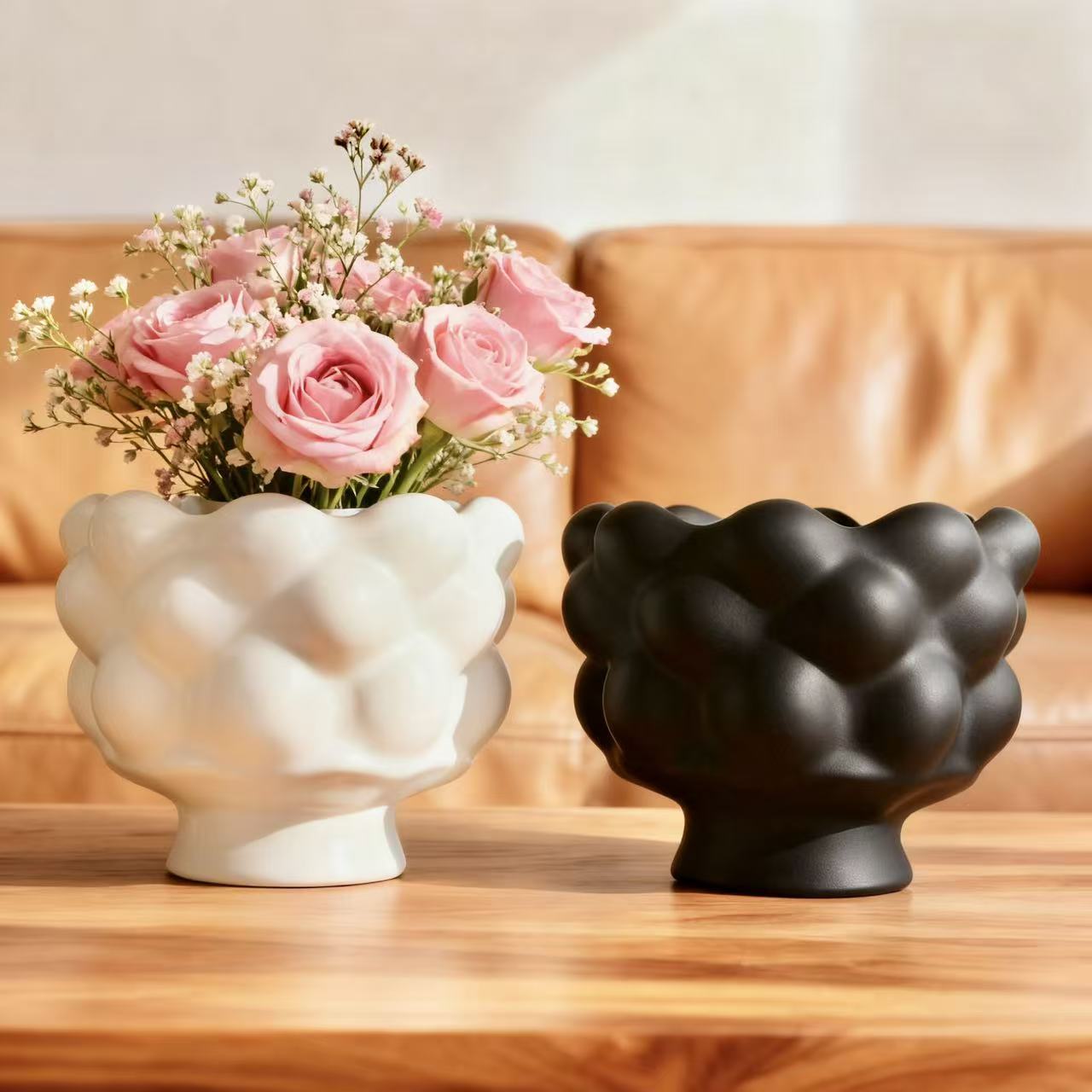 Ins Flower Ornaments Bubble Vase Hotel Coffee Shop B&B Modern Art Decoration Ceramic Vase Flower Arrangement