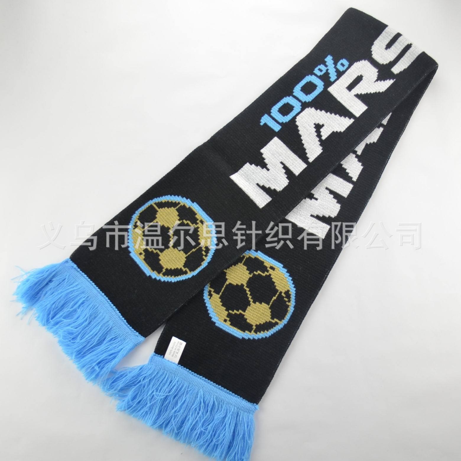 Fábrica personalizada bufandas de fans acrílico jacquard bufandas de punto de punto de impresión bufandas de fútbol
