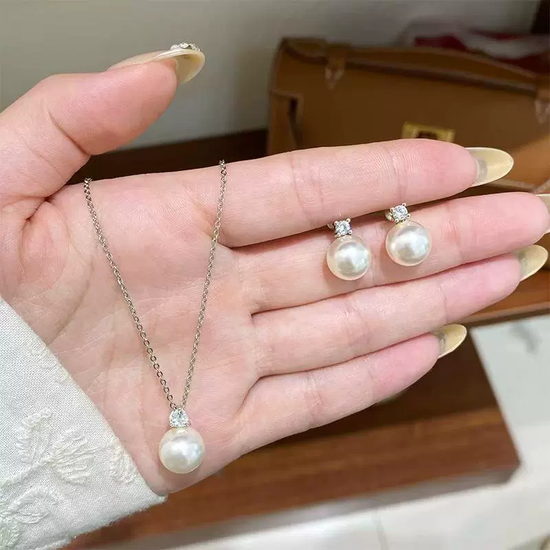 法式简约方形锆石施家珍珠吊坠项链复古气质百搭轻奢高级感锁骨链