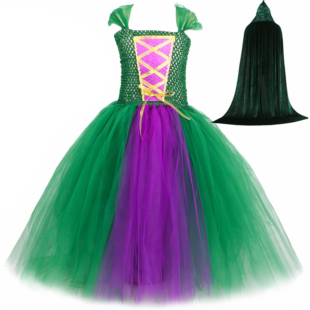 Ropa para niños Falda de bruja loca 2 Disfraces de Halloween para niños Vestido de tul de malla para niñas Ropa para niños_voghion.com