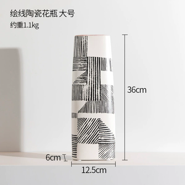 Line painted ceramic vase large