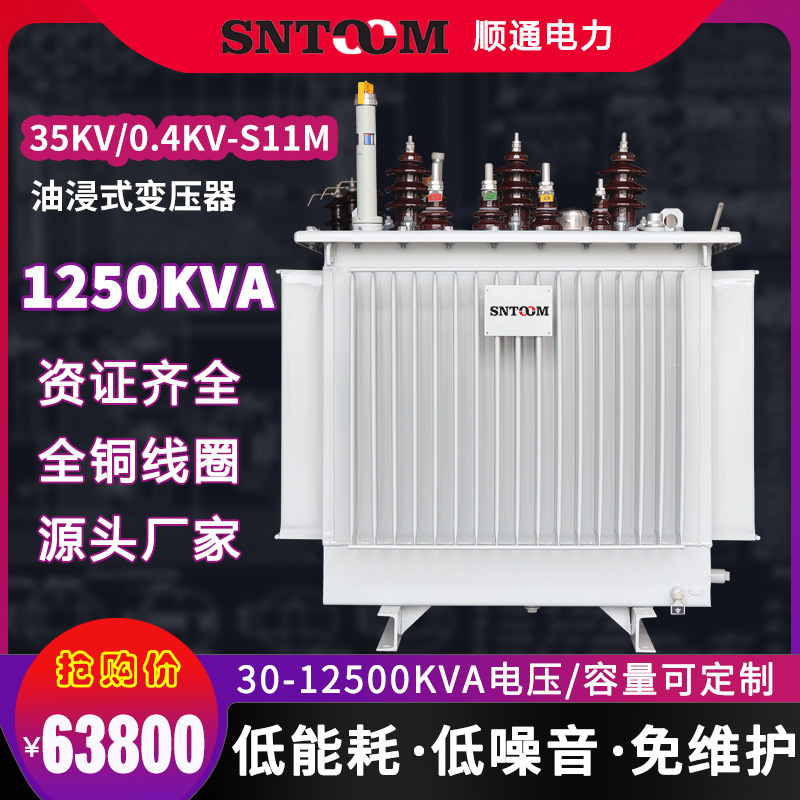 S11M大型工业油浸式电力配电变压器250高压35kv315400全铜1250kva