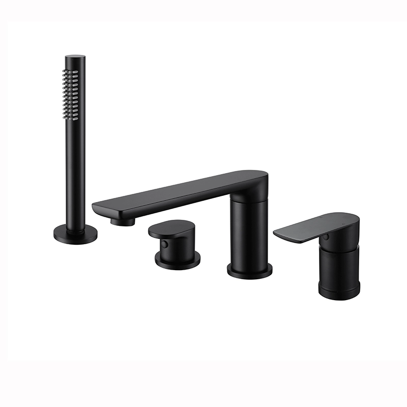 8V Kestu full copper gun gray bath tank edge embedded hot and cold split shower