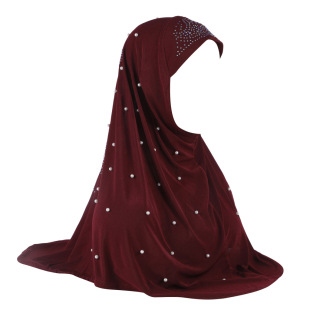 Fashion Malaysia turban crystal hemp one-piece worshipper gauze full body nail pearl hat cross-border H016