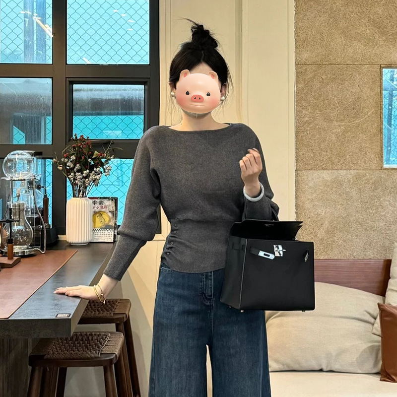 跨境批发秋冬法式包芯纱温柔风长袖针织衫女式软糯收腰小香风上衣|undefined