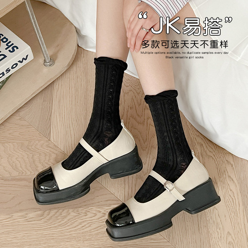 Spring and summer mid-calf socks for women, lace solid color lolita jk socks, long cotton socks, pile socks, loafers, socks wholesale