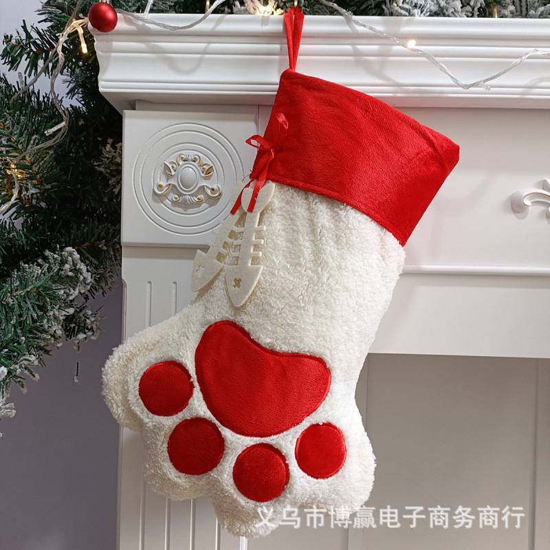 クロスボーダークリスマスラムウールクマの手クリスマスソックスギフトバッグクリスマススタイルリボンギフト収納吊り飾り|undefined