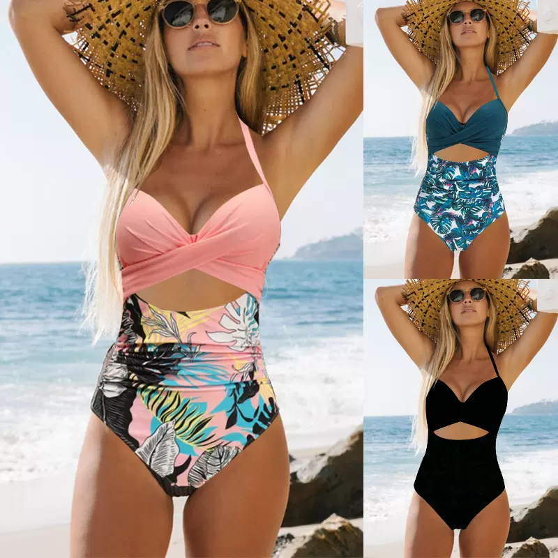 云乐泳衣女2022年新款时尚bikini显瘦保守女士泳装纯色交叉比基尼