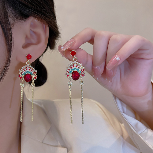 Chinese style Peking Opera earrings female temperament of Chinese red long tassel earrings qipao hanfu earrings products wholesale