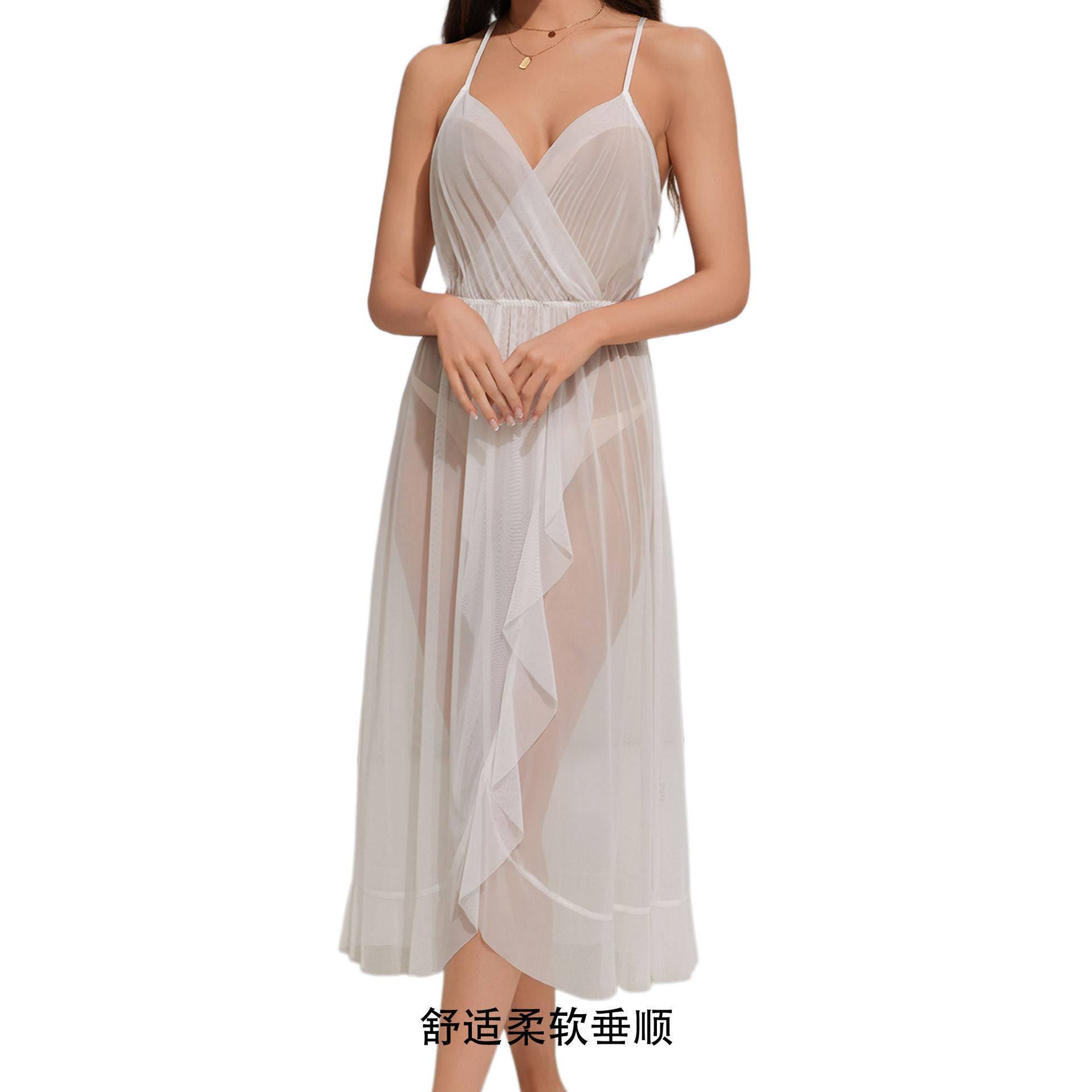 Yaoting red transfronteriza pijama sexy mujer verano encaje en V collar larga camisa de dormir ropa de hogar mujer 3579