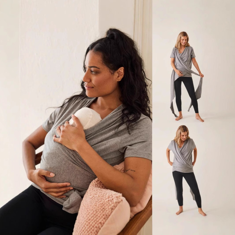 Amazon Independent Site European and American Summer Mother and Baby Kangaroo Mother Short-Sleeved Breastfeeding Postpartum Care Top T-Shirt