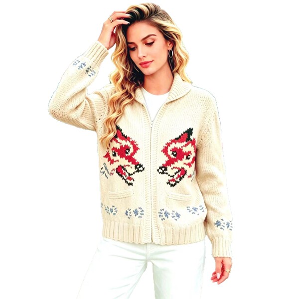 Retro demi-season cardigan with zipper