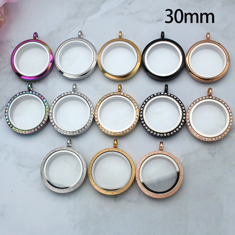 30mm Stainless Steel Round Glass Photo Frame Box, Ga'U Box, Can Hold Cinnabar Accessories, Nectar Necklace Pendant