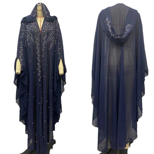 Middle Eastern and African best-selling beaded brocade robes, Dubai hooded shawl cape prayer dress beaded abaya robe