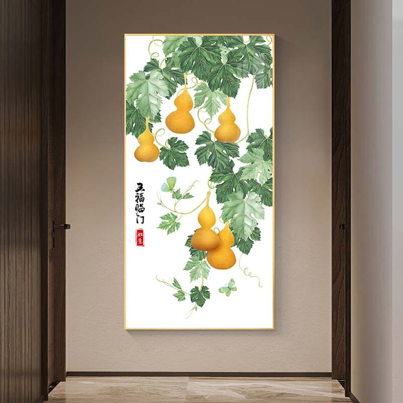 新中式葫芦挂画入户玄关装饰画新款高级感客厅正对门走廊过道壁画|undefined