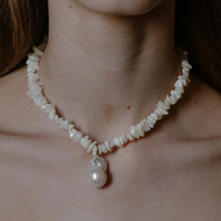 跨境欧美热销贝壳巴洛克珍珠项链彩色天然石项链小众高级感项链女