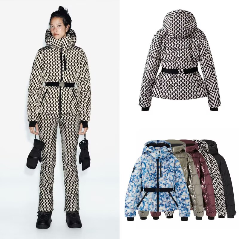 Cross-Border Supply Aliexpress Amazon Hot-Selling Ski Series Fashionable Versatile Waist-Cinching down Cotton-Padded Jacket for Women