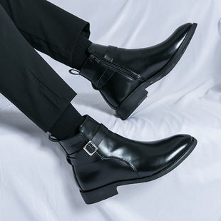 Men's Business leather boots British style casual Martin boots fashion brand same high-top leather shoes cross-border mid-calf Chelsea boots