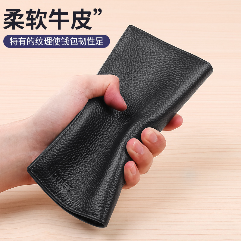 Venta directa de fábrica billetera para hombre primera capa de piel de vaca billetera larga bolsa de regalo billetera de cuero de negocios tarjetero