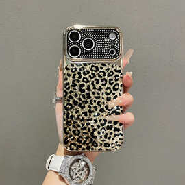 适用iphone17promax手机壳潮牌豹纹镜头镶钻电镀新款苹果17保护壳