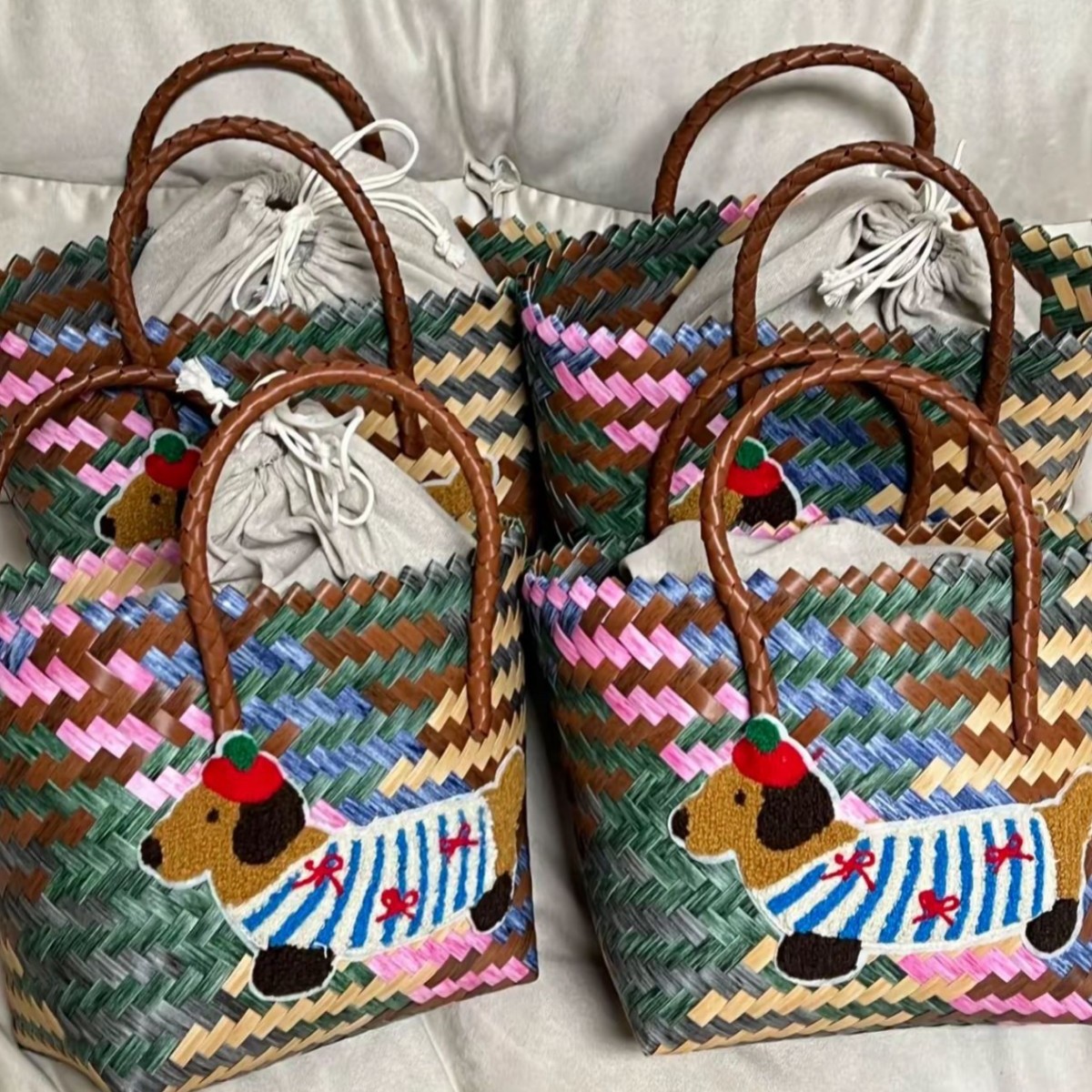 Handmade Rattan Shoulder Bag With Leather Trim And Seagrass_voghion.com