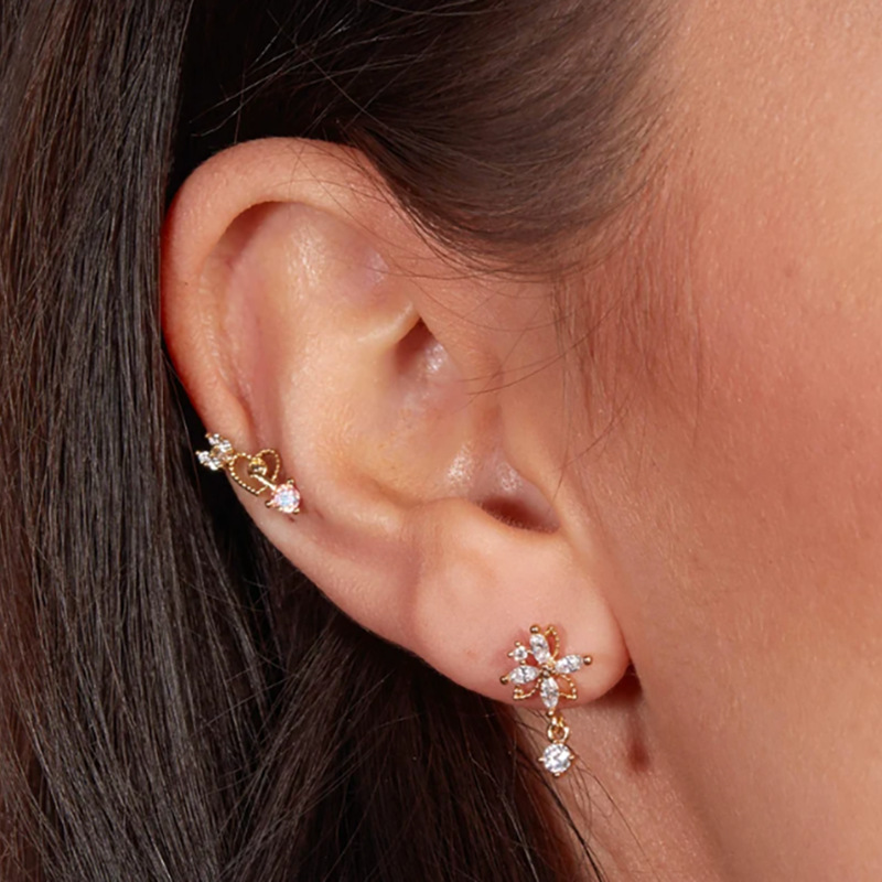 Fashion Leaf Crown Flower Sterling Silver Inlay Zircon Ear Studs 1 Piece