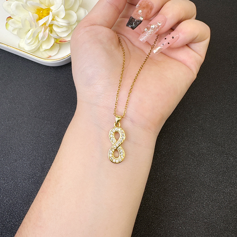 Vietnam Shajin estilo europeo y americano ligero lujo hueco número 8 collar tendencia aretes de todo fósforo moda joyería de larga duración que no se desvanece