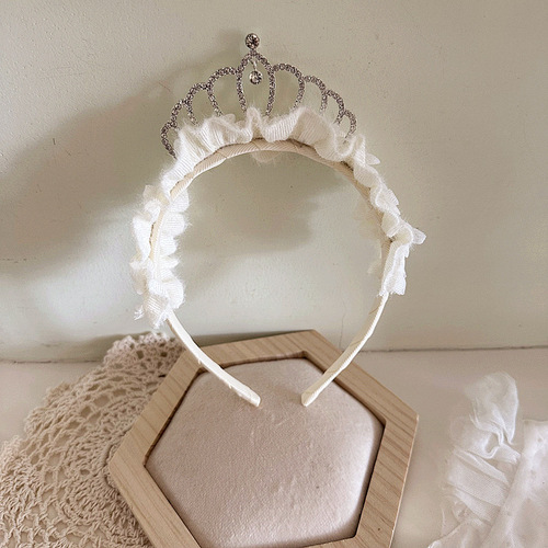 New princess style sweet ladylike diamond crown pleated lace children's temperament hair hoop head buckle hair accessories