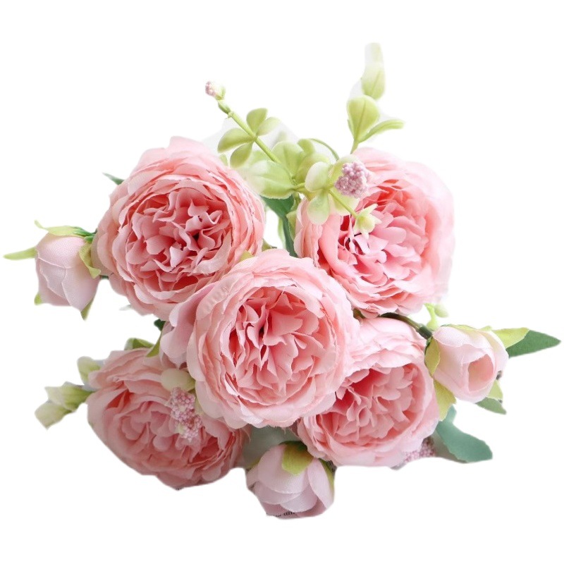 Ramo de peonía artificial flor falsa hogar sala de estar decoración Flor de seda mesa de comedor pequeño mango ramo Rosa boda arreglo de flores al por mayor