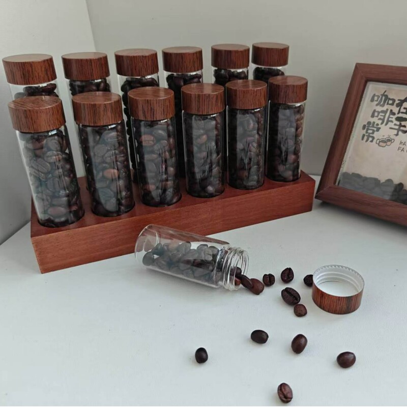 Coffee Bean Test Tube Glass Dispensing Bottle with Single Exhaust Valve, Coffee Powder Sealed Storage Display Rack, Aroma Bottle Coffee Bean Test Tube Glass Dispensing Bottle with Single Exhaust Valve, Coffee Powder Sealed Storage Display Rack, Aroma Bottle