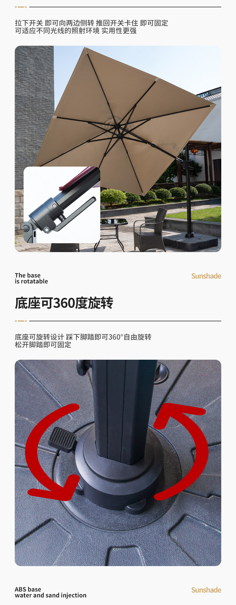 现代简约遮阳伞庭院伞大罗马伞方伞大号室外太阳伞摆摊度假手动伞