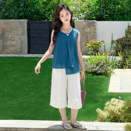 女童套装2026夏装新款无袖洋气时髦夏季阔腿裤两件套