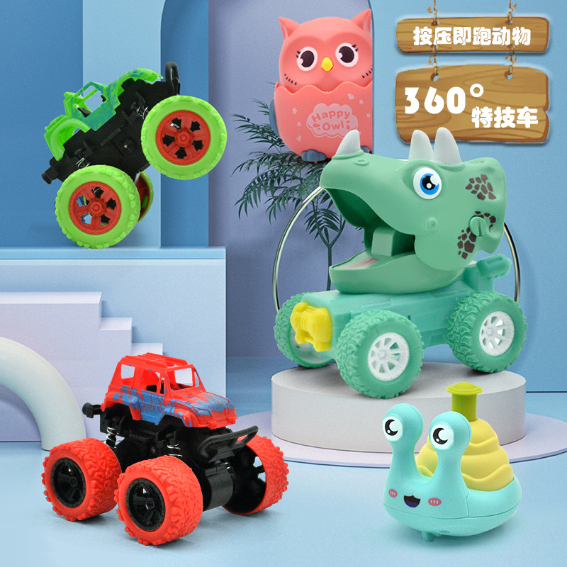 Prensa búho dinosaurio juguete para niños coche inercia truco todoterreno coche regalo puesto de suministro al por mayor