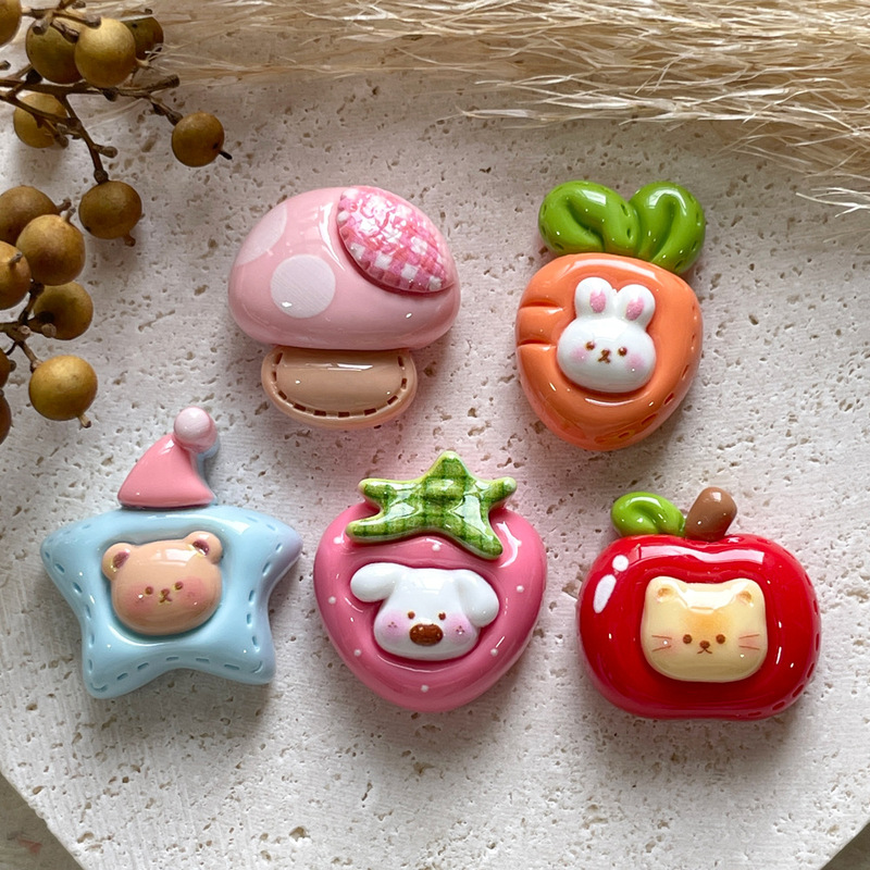 Cartoon Fruits, Vegetables, Animal Heads, Resin Accessories, DIY Mobile Phone Cases, Clogs, Hair Accessories, Patches, Decorative Materials