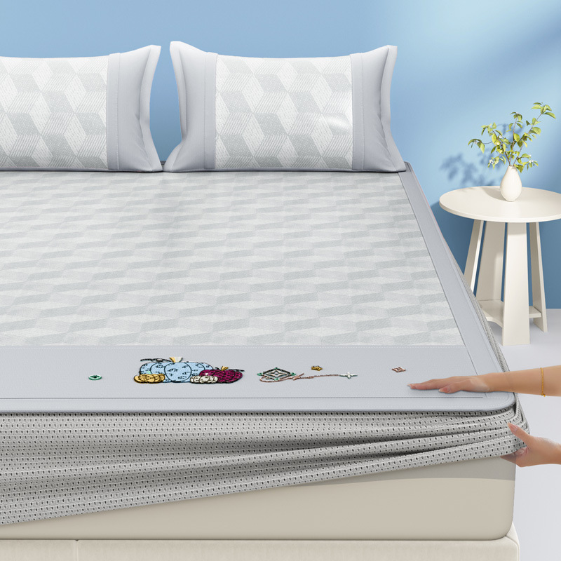 Un juego de sábanas de seda de hielo de clase de tres piezas fresco verano 2025 nueva funda protectora de colchón de verano sábana funda de cama